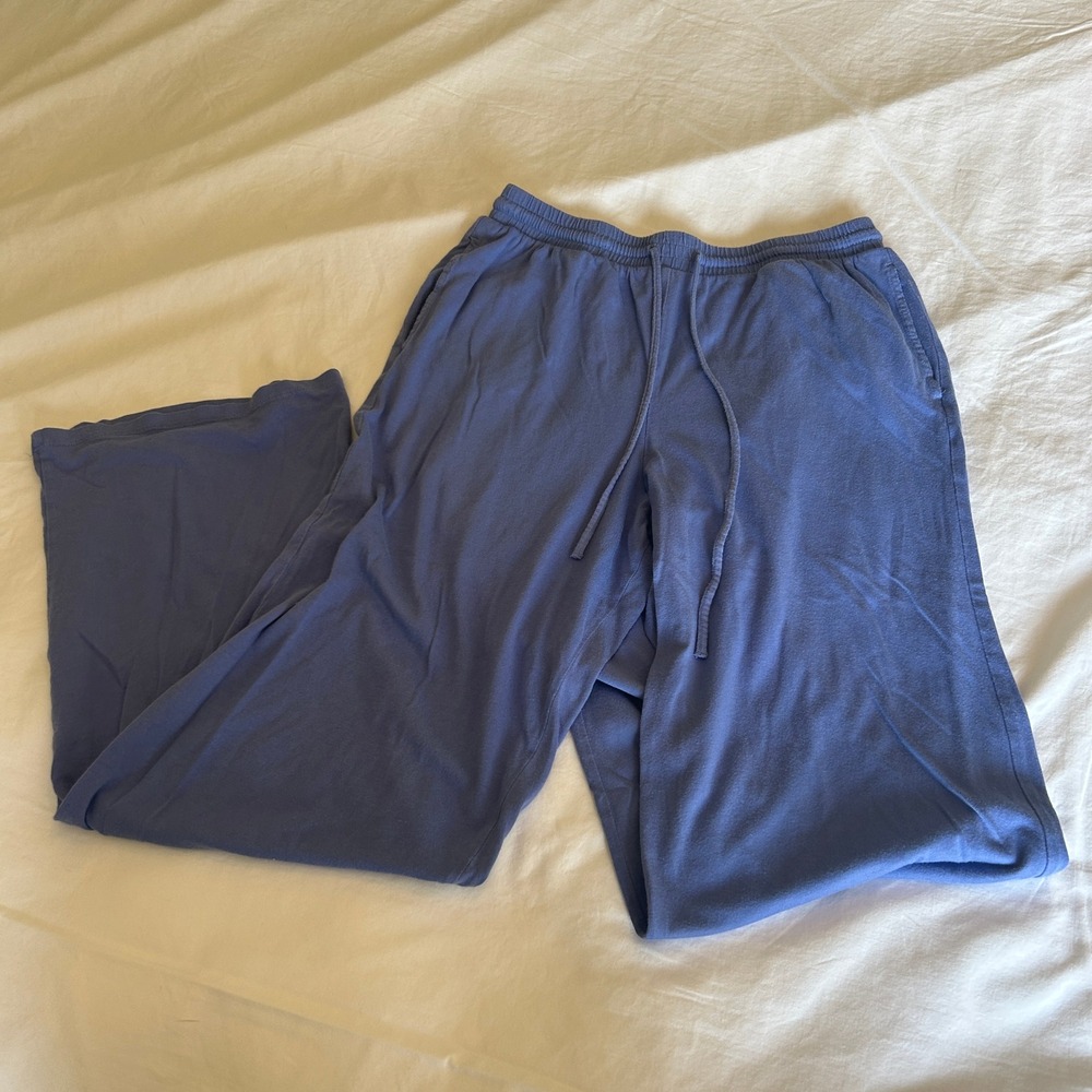 Girlfriend Collective Blue Wide Leg Lounge Drawstring Waist Sleepwear Pockets